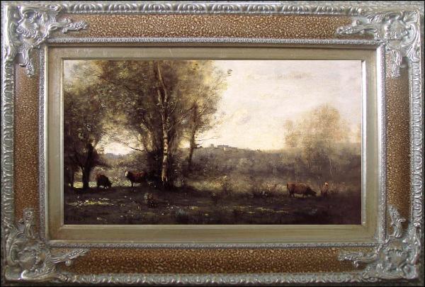 framed  Jean Baptiste Camille  Corot Three Cows at the Pond, Ta147
